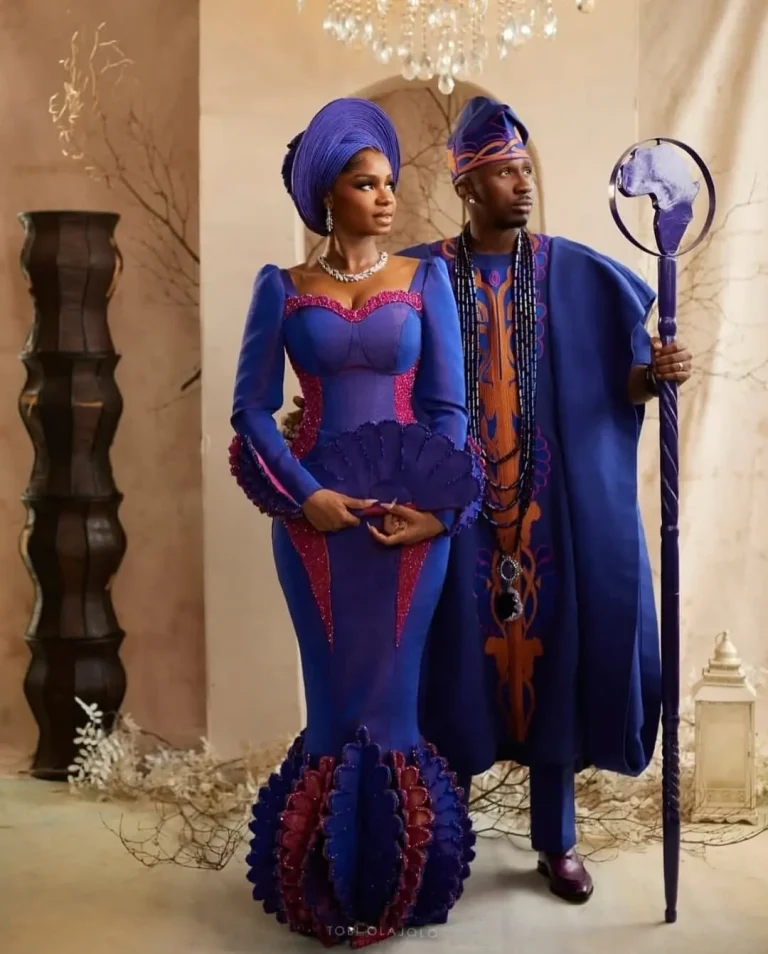 First Look: Before the traditional wedding, Priscilla Ojo and Juma Jux sparkle in royal purple.