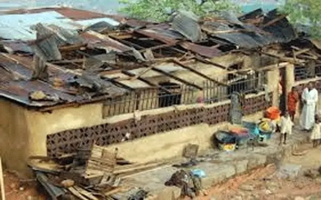 Kano local government houses are destroyed by a windstorm.