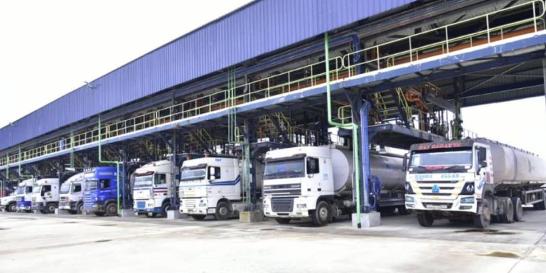 Fuel distribution at Dangote Refinery continues as CNG trucks arrive.