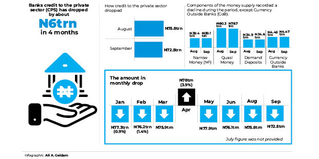 In four months, banks’ credit to the private sector has decreased by N6 trillion.