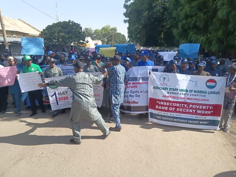 News May Day 2026: Borno LG workers protest non-implementation of the N70,000 minimum wage
